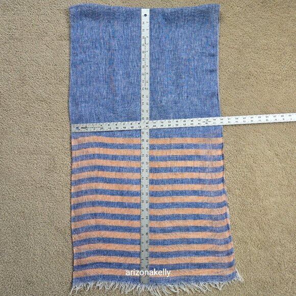 Puro Lino Linen Scarf Blue and Peach Stripe - Picture 5 of 8
